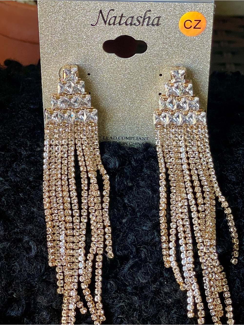 Crystal Fringe Statement Earrings - goldtone